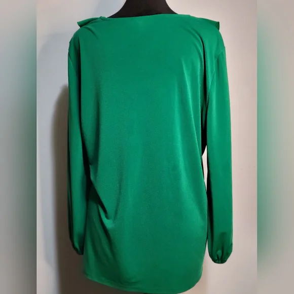 Adrianna Papell Vibrant Green Ruffle Blouse - Picture 3 of 6